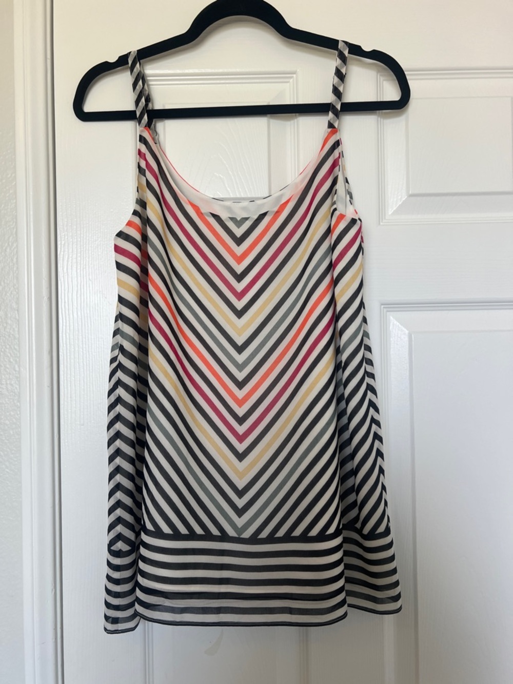 CAbi Striped Chevron Silk-Feel Cami in Black, Cream, Pink, Orange, Yellow